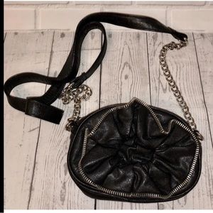 Olivia + Joy Black Vinyl Flower Zipper Handbag Crossbody Purse